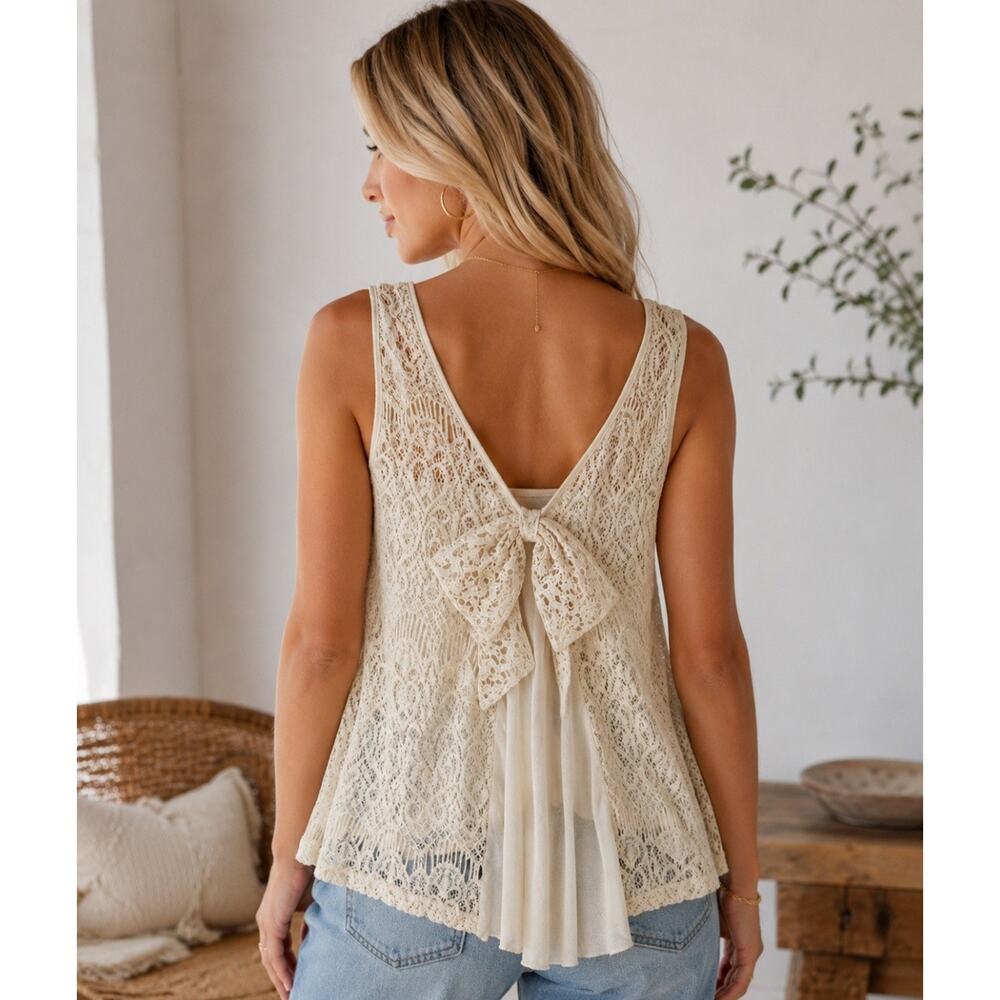 Jodifl Top Women L Ivory Crochet Lace Boho Flowy Sleeveless Cottagecore Romantic